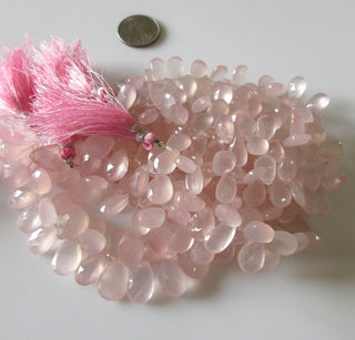 Natural Rose Quartz Pear Beads, Faceted Rose Quartz Pear Briolette Beads, 13mm To 14mm Rose Quartz Beads, 9 Inch/4.5 Inch Strand, GDS1271