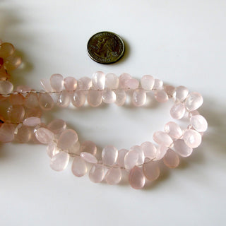 Natural Rose Quartz Pear Beads, Faceted Rose Quartz Pear Briolette Beads, 13mm To 14mm Rose Quartz Beads, 9 Inch/4.5 Inch Strand, GDS1271