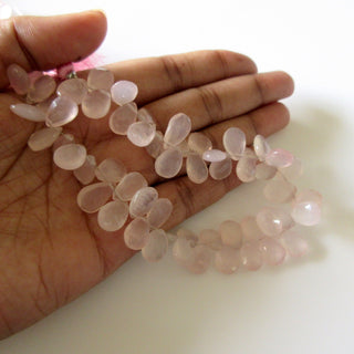 Natural Rose Quartz Pear Beads, Faceted Rose Quartz Pear Briolette Beads, 13mm To 14mm Rose Quartz Beads, 9 Inch/4.5 Inch Strand, GDS1271