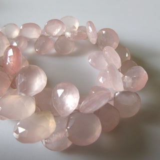 Natural Rose Quartz Heart Beads, Faceted Rose Quartz Heart Briolette Beads, 10mm To 17mm Rose Quartz Beads, 9 Inch/4.5 Inch Strand, GDS1272