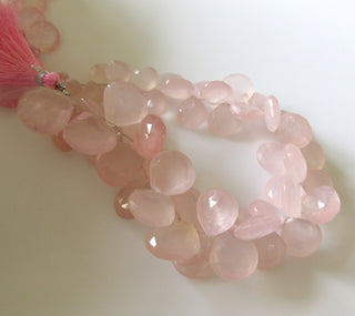 Natural Rose Quartz Heart Beads, Faceted Rose Quartz Heart Briolette Beads, 10mm To 17mm Rose Quartz Beads, 9 Inch/4.5 Inch Strand, GDS1272