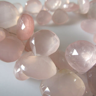 Natural Rose Quartz Heart Beads, Faceted Rose Quartz Heart Briolette Beads, 10mm To 17mm Rose Quartz Beads, 9 Inch/4.5 Inch Strand, GDS1272