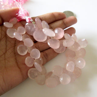 Natural Rose Quartz Heart Beads, Faceted Rose Quartz Heart Briolette Beads, 10mm To 17mm Rose Quartz Beads, 9 Inch/4.5 Inch Strand, GDS1272