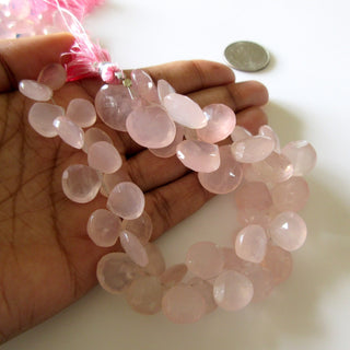 Natural Rose Quartz Heart Beads, Faceted Rose Quartz Heart Briolette Beads, 10mm To 17mm Rose Quartz Beads, 9 Inch/4.5 Inch Strand, GDS1272