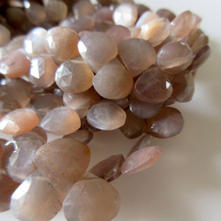 Peach Brown Moonstone Heart Briolettes, Natural Moonstone Beads, Faceted Moonstone Gemstone Beads loose, 9mm Beads, 8 Inch/4 Inch, GDS1276