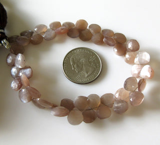 Peach Brown Moonstone Heart Briolettes, Natural Moonstone Beads, Faceted Moonstone Gemstone Beads loose, 9mm Beads, 8 Inch/4 Inch, GDS1276