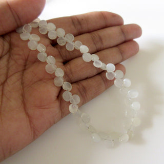 Natural White Grey Moonstone Heart Shaped Beads, Smooth Moonstone Heart Briolette Beads Loose, 6mm Moonstone Beads, 9 Inches, GDS1280