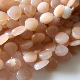 Natural Peach Moonstone Heart Shaped Beads, Smooth Moonstone Heart Briolette Beads Loose, 7mm Moonstone Beads, 9 Inches, GDS1281