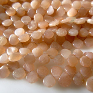 Natural Peach Moonstone Heart Shaped Beads, Smooth Moonstone Heart Briolette Beads Loose, 7mm Moonstone Beads, 9 Inches, GDS1281