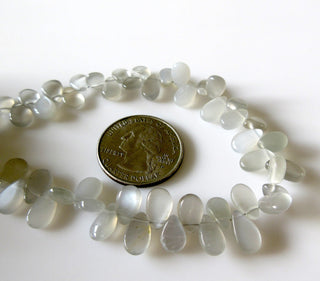 Natural Grey Moonstone Pear Shaped Beads, Moonstone Smooth Pear Briolette Beads Loose, 7-10mm/8-10mm Beads,  9 Inches, GDS1283