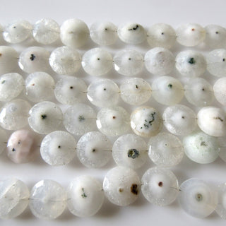 Natural Solar Quartz Beads, White Solar Quartz Faceted Coin Beads, Faceted Solar Quartz 17mm Beads, 7 Inch, Solar Quartz Jewelry, GDS1285