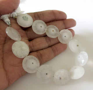 Natural Solar Quartz Beads, White Solar Quartz Faceted Coin Beads, Faceted Solar Quartz 17mm Beads, 7 Inch, Solar Quartz Jewelry, GDS1285