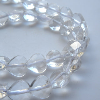 Crystal Quartz Faceted Heart Beads, Natural Rock Quartz Crystal Straight Drilled Heart Beads, 8mm Clear Quartz Beads, 14", GDS1391/2