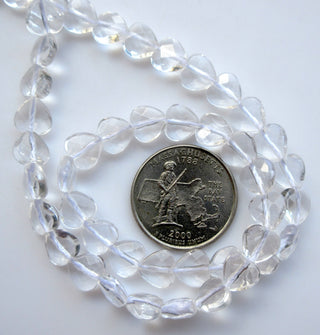 Crystal Quartz Faceted Heart Beads, Natural Rock Quartz Crystal Straight Drilled Heart Beads, 14mm Clear Quartz Beads, 14", GDS1391/1