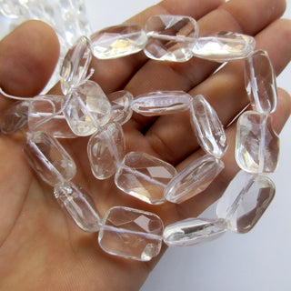 Crystal Quartz Faceted Rectangle Beads, Natural Rock Quartz Crystal Beads, 20x15mm Clear Quartz Rectangle Beads, 7"/14" Strand, GDS1394