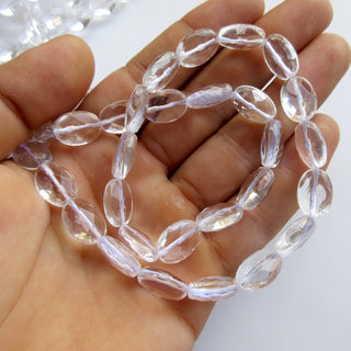 Crystal Quartz Faceted Flat Oval Tumble Beads, Natural Rock Quartz Crystal Beads, 12mm Clear Quartz Oval Beads, 14", GDS1396/3