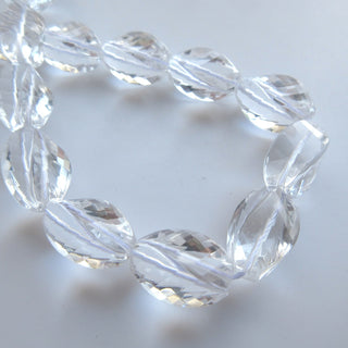 Crystal Quartz Faceted Oval Beads, Natural Rock Quartz Crystal Beads, 20mm Clear Quartz Twisted Oval Beads, 14", GDS1398/1