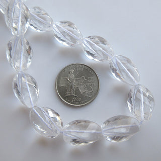 Crystal Quartz Faceted Oval Beads, Natural Rock Quartz Crystal Beads, 13mm Clear Quartz Twisted Oval Beads, 14", GDS1398/4