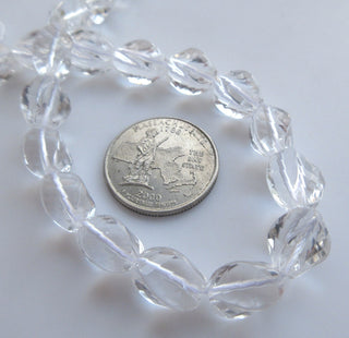Crystal Quartz Faceted Oval Beads, Natural Rock Quartz Crystal Beads, 19mm Clear Quartz Twisted Oval Beads, 14", GDS1398/2
