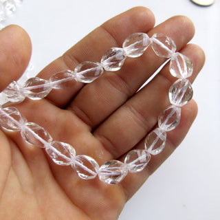 Crystal Quartz Faceted Oval Beads, Natural Rock Quartz Crystal Beads, 20mm Clear Quartz Twisted Oval Beads, 14", GDS1398/1