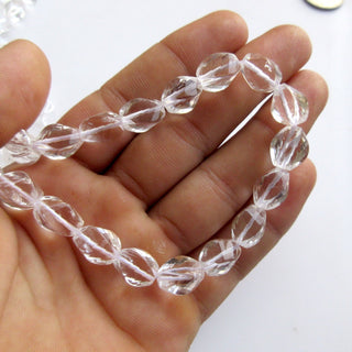 Crystal Quartz Faceted Oval Beads, Natural Rock Quartz Crystal Beads, 19mm Clear Quartz Twisted Oval Beads, 14", GDS1398/2