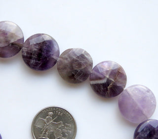 Banded Amethyst Faceted Round Coin Beads, Banded Amethyst Beads, 20mm Banded Amethyst Beads, Natural Banded Amethyst, 13 Inch Strad, GDS1401