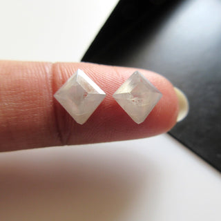 OOAK 2.00 CTW/8.4mm Fancy Kite Shaped Matched Pair Clear White Rose Cut Diamond Loose, Rose Cut Faceted Diamond Cabochon Ring, DDS596/9