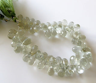 Natural Green Amethyst Tear Drop Briolettes, Faceted Green Amethyst Beads, Amethyst Beads, 9mm To 12mm/7mm To 10mm Each, 7.5"/3.75", GDS1292