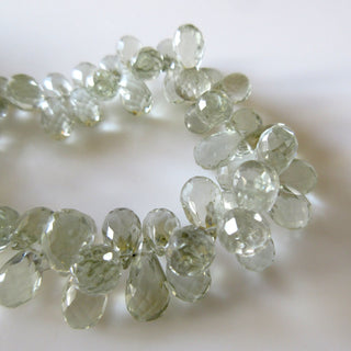 Natural Green Amethyst Tear Drop Briolettes, Faceted Green Amethyst Beads, Amethyst Beads, 9mm To 12mm/7mm To 10mm Each, 7.5"/3.75", GDS1292