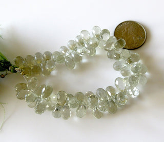 Natural Green Amethyst Tear Drop Briolettes, Faceted Green Amethyst Beads, Amethyst Beads, 9mm To 12mm/7mm To 10mm Each, 7.5"/3.75", GDS1292