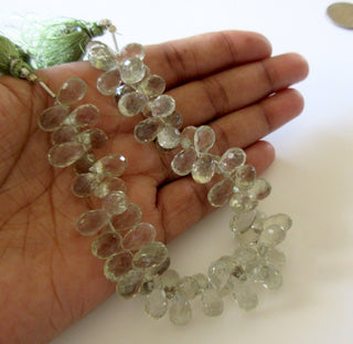 Natural Green Amethyst Tear Drop Briolettes, Faceted Green Amethyst Beads, Amethyst Beads, 9mm To 12mm/7mm To 10mm Each, 7.5"/3.75", GDS1292