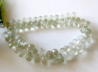 Natural Green Amethyst Tear Drop Briolettes, Faceted Green Amethyst Beads, Amethyst Beads, 9mm To 12mm/7mm To 10mm Each, 7.5"/3.75", GDS1292