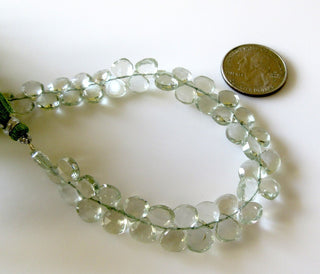 Natural Green Amethyst Heart Shaped Briolettes, Faceted Green Amethyst Heart Beads, Wholesale Amethyst Beads, 9mm/7mm, 8 Inch, GDS1293