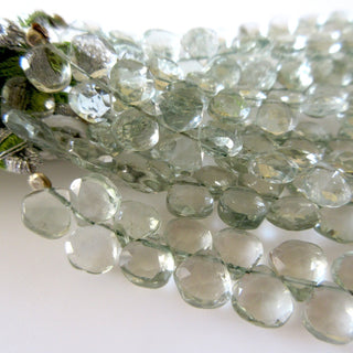 Natural Green Amethyst Heart Shaped Briolettes, Faceted Green Amethyst Heart Beads, Wholesale Amethyst Beads, 9mm/7mm, 8 Inch, GDS1293