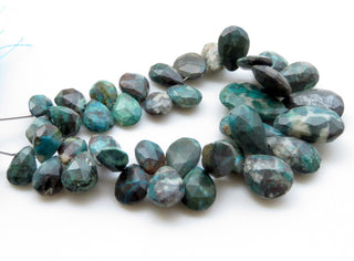 Natural Chrysocolla Beads, Chrysocolla Faceted Pear Beads, Chrysocolla Briolette Beads, 11mm To 24mm Chrysocolla, Sold As  7"/3.5", GDS1295