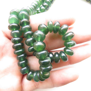 Natural Green Serpentine Rondelle Beads, Serpentine Smooth Rondelle Beads, 8mm/9-10mm Loose Serpentine Beads, 16"/8" Strand, GDS1297