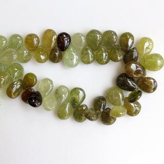 Green Garnet Beads, Green Grossular Garnet Smooth Pear Beads, Natural Green Garnet Beads, 10-15mm/11-12mm Garnet, Sold As 8"/4", GDS1302