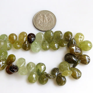 Green Garnet Beads, Green Grossular Garnet Smooth Pear Beads, Natural Green Garnet Beads, 10-15mm/11-12mm Garnet, Sold As 8"/4", GDS1302