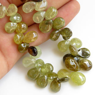 Green Garnet Beads, Green Grossular Garnet Smooth Pear Beads, Natural Green Garnet Beads, 10-15mm/11-12mm Garnet, Sold As 8"/4", GDS1302