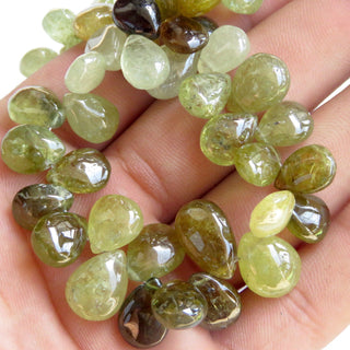 Green Garnet Beads, Green Grossular Garnet Smooth Pear Beads, Natural Green Garnet Beads, 10-15mm/11-12mm Garnet, Sold As 8"/4", GDS1302