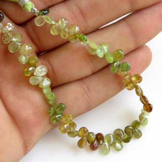 Natural Green Garnet Smooth Pear Beads, Green Grossular Garnet Beads, Green Garnet Beads, 5-6mm/7mm Garnet Beads, Sold As 8"/4", GDS1304