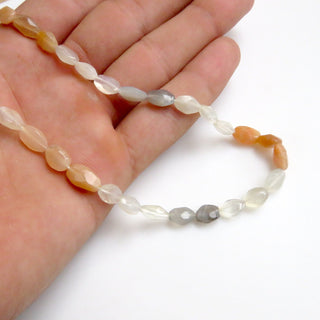 Multi Moonstone Faceted Oval Beads, Peach Moonstone, Grey Moonstone, White Moonstone Oval Beads, 10mm To 12mm Moonstone Beads, 14", GDS1306