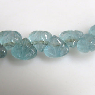 Natural Blue Aquamarine Hand Carved Heart Shaped Briolette Beads, 8-10mm/7mm Aquamarine Carving Gemstone Beads, Sold As 11"/5.5", GDS1307