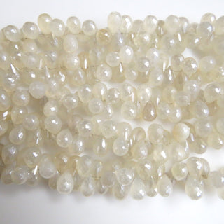 Natural White Chalcedony Briolette Bead, Mystic Coated White Chalcedony Teardrop Faceted Gemstone Bead, Sold As 12mm/10mm, 8"/4", GDS1308