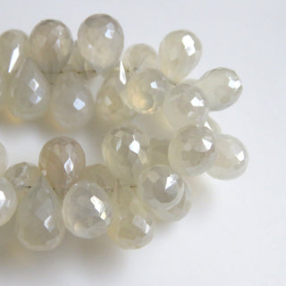 Natural White Chalcedony Briolette Bead, Mystic Coated White Chalcedony Teardrop Faceted Gemstone Bead, Sold As 12mm/10mm, 8"/4", GDS1308