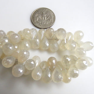 Natural White Chalcedony Briolette Bead, Mystic Coated White Chalcedony Teardrop Faceted Gemstone Bead, Sold As 12mm/10mm, 8"/4", GDS1308