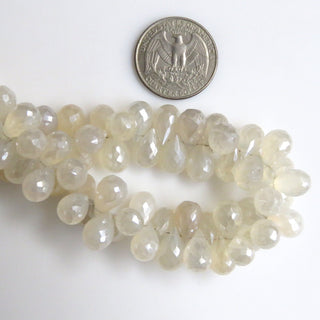 Natural White Chalcedony Briolette Bead, Mystic Coated White Chalcedony Teardrop Faceted Gemstone Bead, Sold As 12mm/10mm, 8"/4", GDS1308