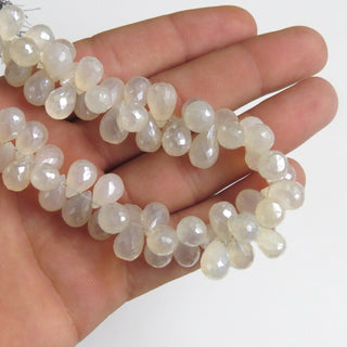 Natural White Chalcedony Briolette Bead, Mystic Coated White Chalcedony Teardrop Faceted Gemstone Bead, Sold As 12mm/10mm, 8"/4", GDS1308