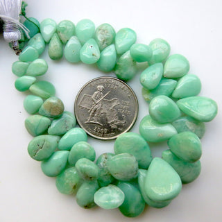 Natural Chrysoprase Gemstone Beads, Chrysoprase Smooth Pear Shaped Briolettes Beads Loose, 8mm To 15mm Beads, Sold As 6"/3", GDS1315