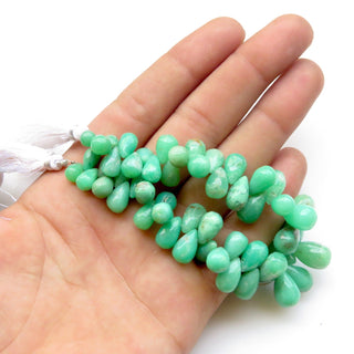 Natural Chrysoprase Gemstone Beads, Chrysoprase Smooth Teardrop Briolettes Beads Loose, 8mm To 15mm Beads, Sold As 6"/3", GDS1316